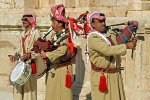 Jordanian Bagpipers at Jerash’s Southern Theater (Photo by Don Knebel)