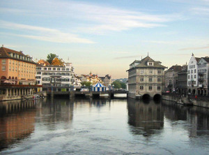 Zurich Town Hall in Limmat River (Photo by Don Knebel)